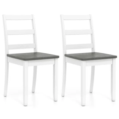 Costway Set Of 2 Wood Dining Chairs With Solid Rubber Wood Legs-gray In White