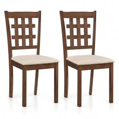 Costway Set Of 2 Wood Kitchen Chairs With Faux Leather Upholstered Seat-coffee In Brown