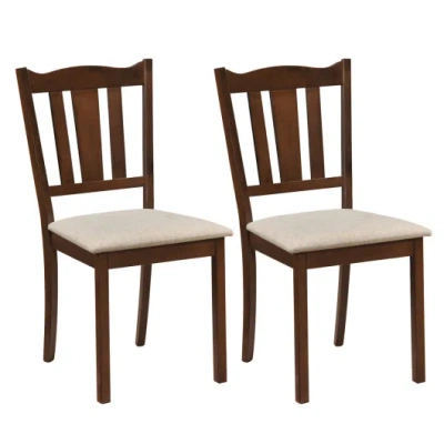 Costway Set Of 2 Wooden Dining Chair With Hollow Back And Soft-padded Cushion-walnut In Brown