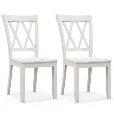 Costway Set Of 2 Wooden Dining Chairs Mid Century Farmhouse Retro Kitchen Chairs-white