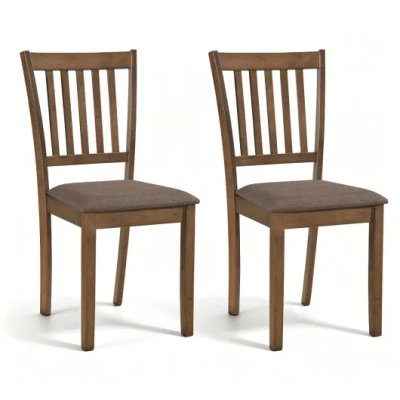 Costway Set Of 2 Wooden Dining Chairs Upholstered Kitchen Chairs With Rubber Wood Frame-brown