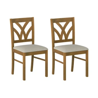 Costway Set Of 2 Wooden Dining Chairs Upholstered With Hollowed Backrest And Soft Padded Seat-oak In Brown
