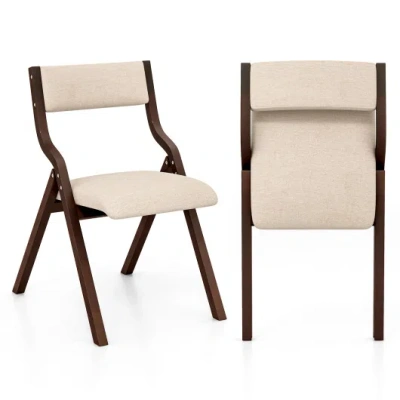 Costway Set Of 2 Wooden Folding Dining Chair With Linen Fabric Padded Seat And Backrest-coffee In Animal Print