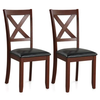 Costway Set Of 2 Wooden Kitchen Dining Chair With Padded Seat And Rubber Wood Legs-black In Brown