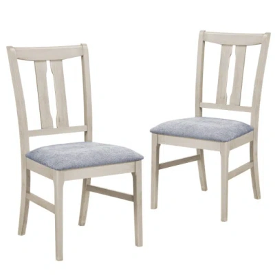 Costway Set Of 2 Wooden Upholstered Dining Chairs With High Curved Back-gray In White