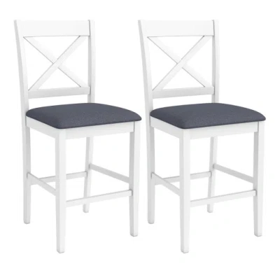 Costway Set Of 2 X-back Bar Stools With Upholstered Cushioned Seats-white In Gray