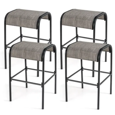 Costway Set Of 2/4 Patio Metal Bar Stools With Curved Fabric Seat-set Of 4 In Black
