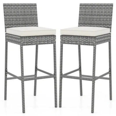 Costway Set Of 2/4 Patio Wicker Barstools With Soft Seat Cushion And Cozy Footrest-set Of 2 In Multi