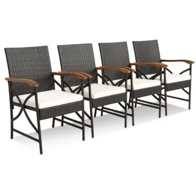 Costway Set Of 2/4 Patio Wicker Chairs With Soft Zippered Cushion-set Of 4 In Blue