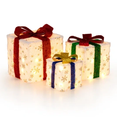 Costway Set Of 3 Christmas Lighted Gift Boxes With 48 Bright Warm Lights In Multi