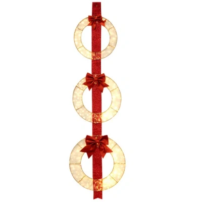 Costway Set Of 3 Christmas Lighted Wreaths With Warm White Led Lights And Bows In Gold
