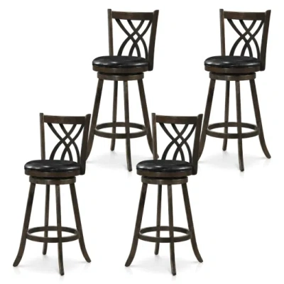 Costway Set Of 4 29" Counter Height Bar Stools With Rubber Wood Frame-gray In Black
