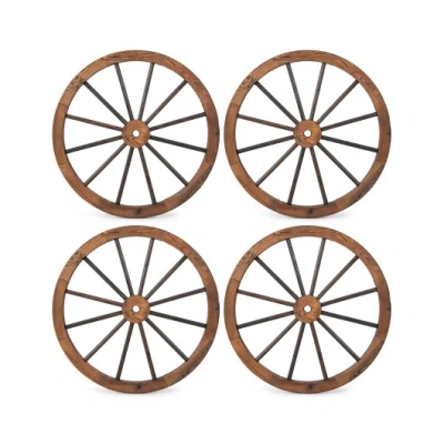 Costway Set Of 4 Decorative Wooden Wagon Wheels 30 Inch Vintage Wagon Wheel Wall Decor In Animal Print