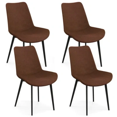 Costway Set Of 4 Dining Chair Upholstered With Metal Legs And Padded Backs-brown