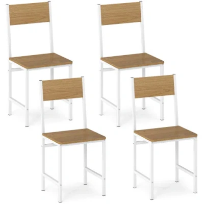 Costway Set Of 4 Dining Chairs With Metal Legs And Slanted Back-natural In Brown