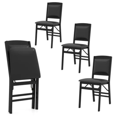 Costway Set Of 4 Folding Dining Chairs With Padded Seat And High Backrest-black