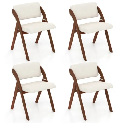 Costway Set Of 4 Folding Kitchen Dining Chairs With Rubber Wood Legs-walnut In White