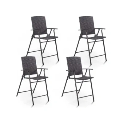 Costway Set Of 4 Folding Rattan Bar Chairs With Footrests And Armrests For Outdoors And Indoors In Black