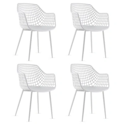 Costway Set Of 4 Heavy Duty Modern Dining Chair With Airy Hollow Backrest-white In Gray