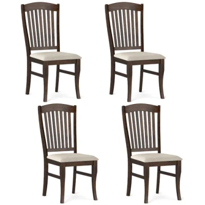 Costway Set Of 4 Kitchen Side Chairs With Rubber Wood Frame And Comfy Padded Seat-brown & White In Black
