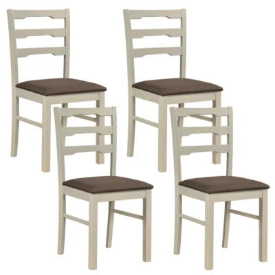 Costway Set Of 4 Linen Style Upholstered Dining Chairs With Wood Frames-white In Multi