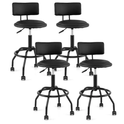 Costway Set Of 4 Modern Swivel Height Adjustable Bar Stool With Backrest In Black