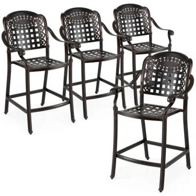 Costway Set Of 4 Outdoor Bar Stool 25.5 Inch Counter Height Cast Aluminum Bar Chairs-copper In Gray
