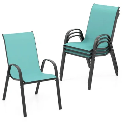 Costway Set Of 4 Outdoor Patio Chairs With Weather-resistant Fabric-blue In Multi