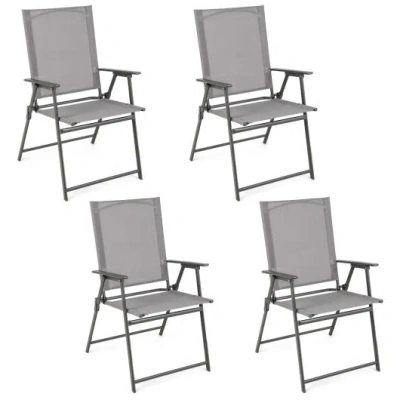 Costway Set Of 4 Patio Folding Chair Set With Rustproof Metal Frame-gray