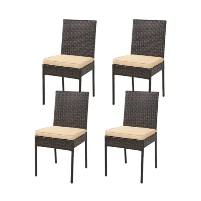 Costway Set Of 4 Patio Rattan Wicker Dining Chairs Set With Soft Cushions- Brown
