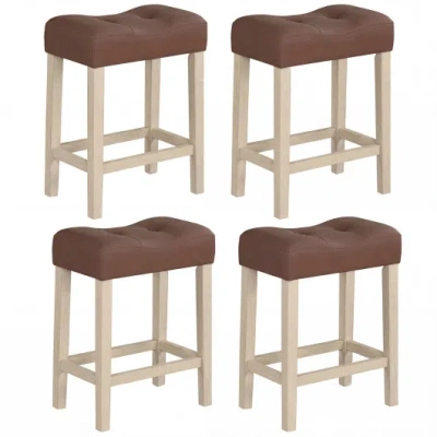 Costway Set Of 4 Upholstered Counter Height Bar Stool With Curved Saddle-seat-natural In Brown