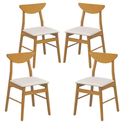 Costway Set Of 4 Upholstered Dining Chairs With Curved Backrest And Rubber Wood Frame-natural