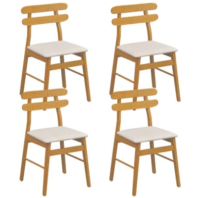 Costway Set Of 4 Upholstered Dining Chairs With Padded Seat And Solid Wood Legs-natural In Brown