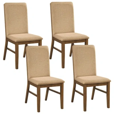 Costway Set Of 4 Upholstered Dining Chairs With Solid Rubber Wood Legs-brown