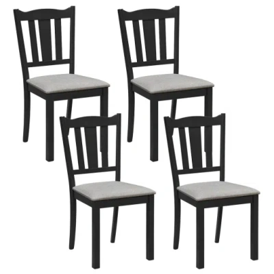 Costway Set Of 4 Wooden Dining Chair With Hollow Back And Soft-padded Cushion-black