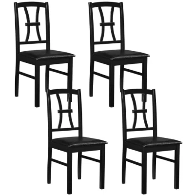 Costway Set Of 4 Wooden Dining Chairs With Faux Leather Padded Seat For Kitchen-black