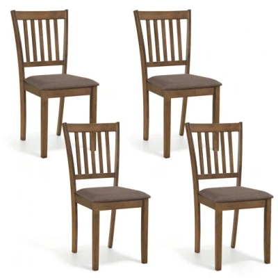 Costway Set Of 4 Wooden Upholstered Dining Chairs With Rubber Wood Frame-brown