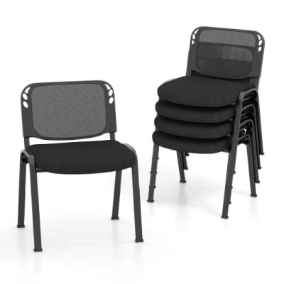 Costway Set Of 5 Stackable Conference Chairs With Mesh Back In Black