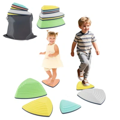 Costway Set Of 6 Stepping Stones For Kids Non-slip Balance Stones With Storage Bag-set Of 6 In Multi