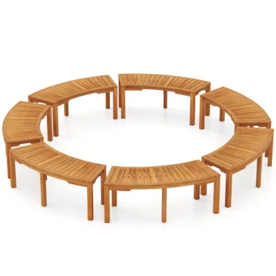 Costway Set Of 7 Outdoor Bench Acacia Wood Curved Garden Bench 2-person In Brown