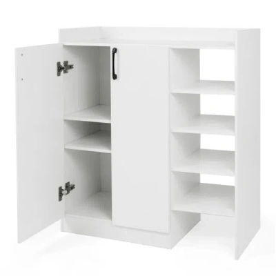 Costway Shoe Cabinet With 2 Doors Shoe Storage Organizer With 2 Adjustable Inner Shelves-white