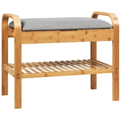 Costway Shoe Rack Bench Bamboo With Storage Shelf-natural In Brown