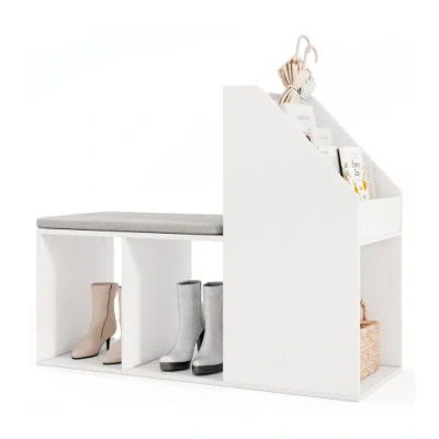 Costway Shoe Storage Bench With Removable Seat Cushion And 6 Storage Compartments-white