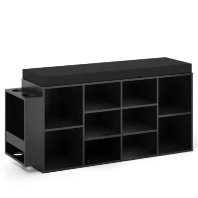 Costway Shoe Storage Bench With Umbrella Stand 10-cubby Entryway Shoe Rack Organizer-black In Multi