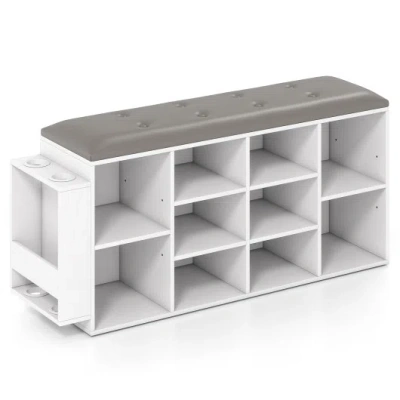 Costway Shoe Storage Bench With Umbrella Stand And Adjustable Shelf-white In Blue