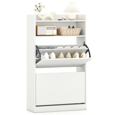Costway Shoe Storage Cabinet Hidden Shoe Rack With 2 Flip Drawers Adjustable And Removable Shelves-white