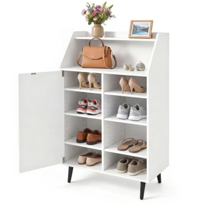 Costway Shoe Storage Cabinet With 2-tier Open Compartment And 4-tier Adjustable Shelf-white