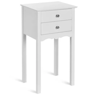 Costway Side Table End Accent Table With 2 Drawers-white