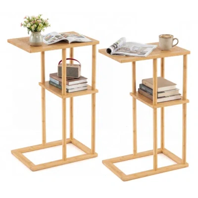 Costway Side Table Set Of 2 With Storage Shelves And Bamboo Construction-natural In Gold