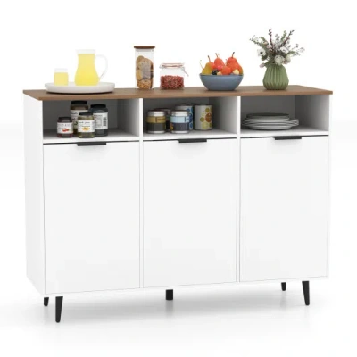 Costway Sideboard Buffet Cabinet Kitchen Storage Cabinet With 5-position Adjustable Shelves-white